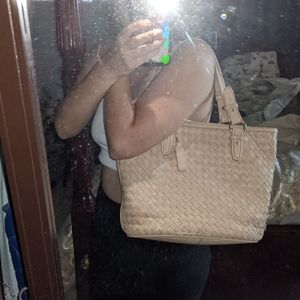 Cole Haan Tan Weaved Leather Tote Bag